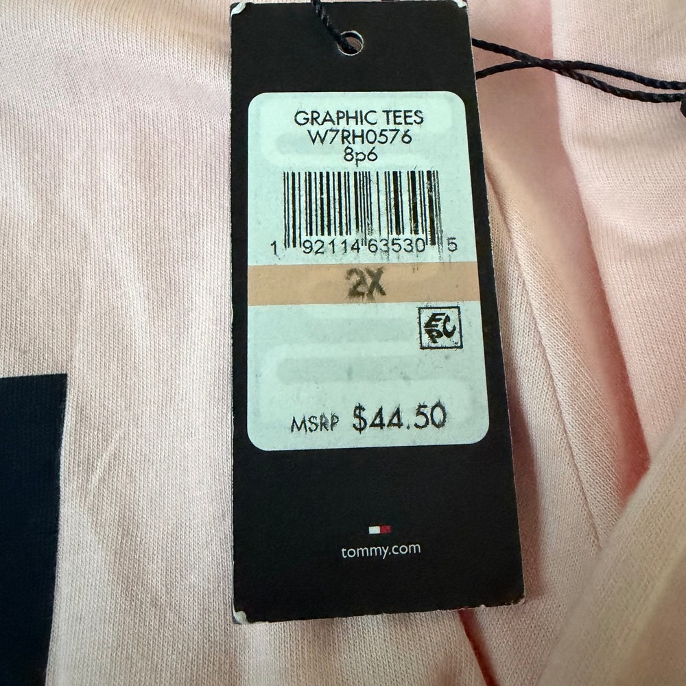 NEW Tommy Hilfiger Jeans T-Shirt Pink Large Logo Cotton Size 2X Lightweight 90s - Picture 6 of 10